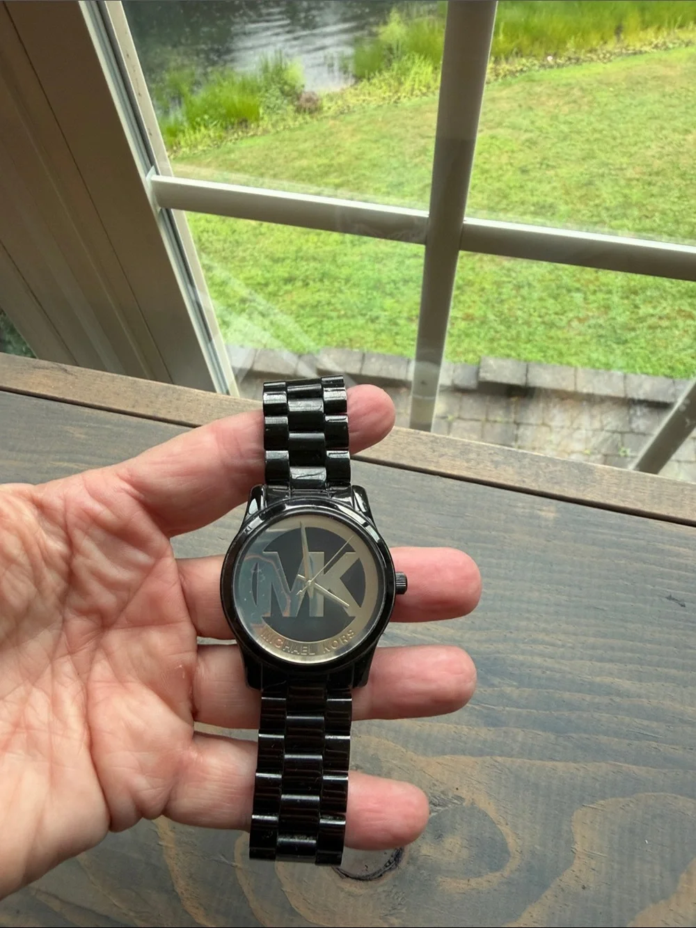 Michael Kors Men's Black Glossy MK Logo Bracelet Watch